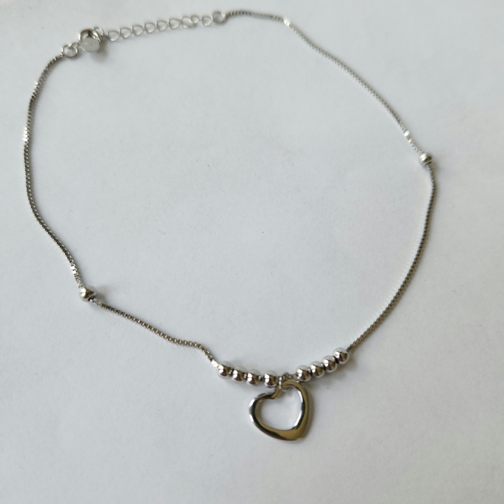 Steimg Sliver 925 Stamped Heart Ankle Bracelet.